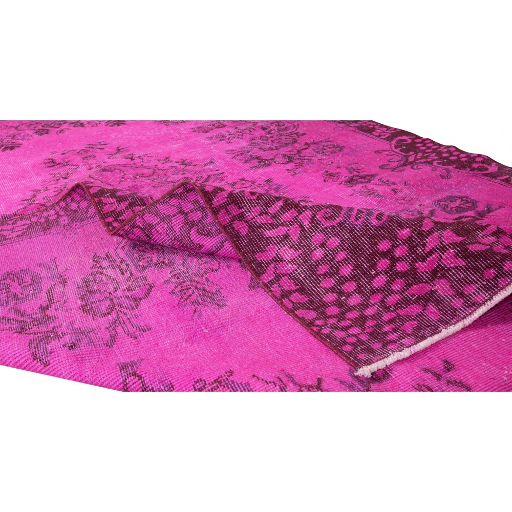 Contemporary Hand Knotted Turkish Wool Rug Over-Dyed in Pink