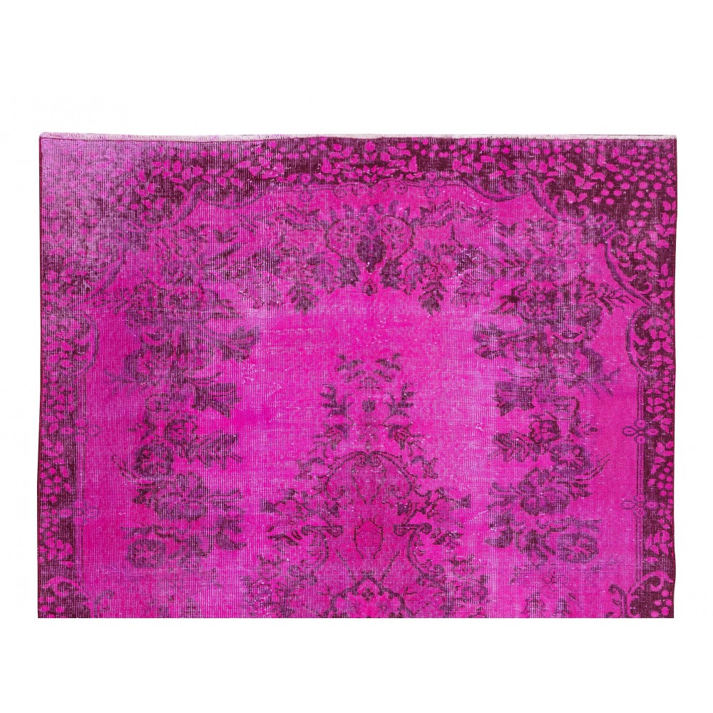Contemporary Hand Knotted Turkish Wool Rug Over-Dyed in Pink