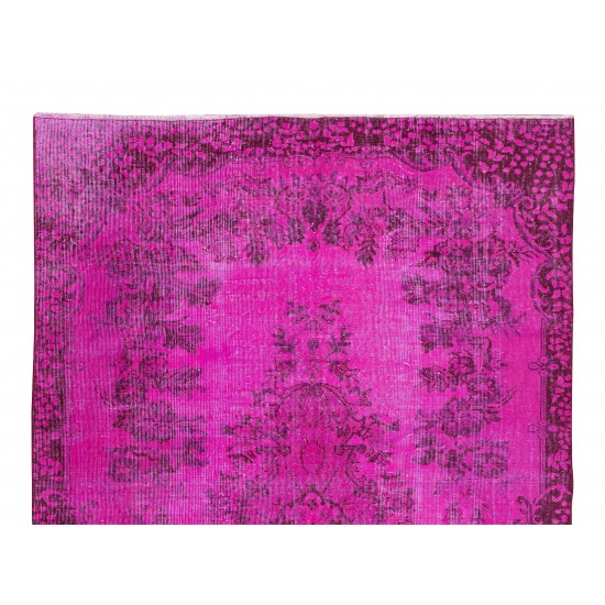 Midcentury Hand Knotted Anatolian Rug Over-Dyed in Pink for Modern Home & Office Decor