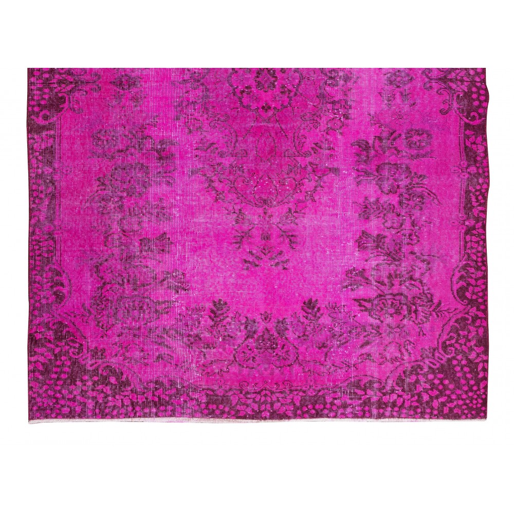 Contemporary Hand Knotted Turkish Wool Rug Over-Dyed in Pink