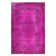 Contemporary Hand Knotted Turkish Wool Rug Over-Dyed in Pink