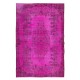 Midcentury Hand Knotted Anatolian Rug Over-Dyed in Pink for Modern Home & Office Decor