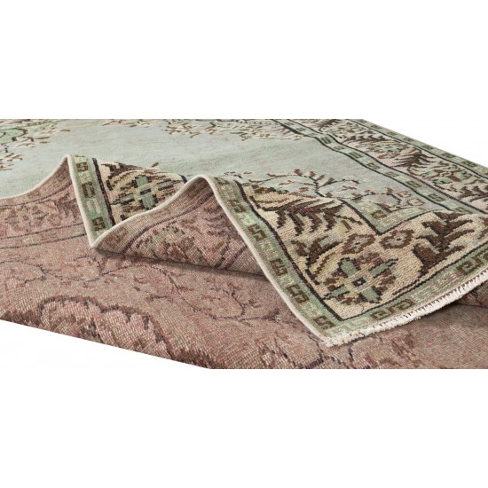 Living Room Decor Rug, Authentic Light Green Over-Dyed Turkish Hand Knotted Carpet Living Room Decor Rug, Authentic Light Green Over-Dyed Turkish Hand Knotted Carpet