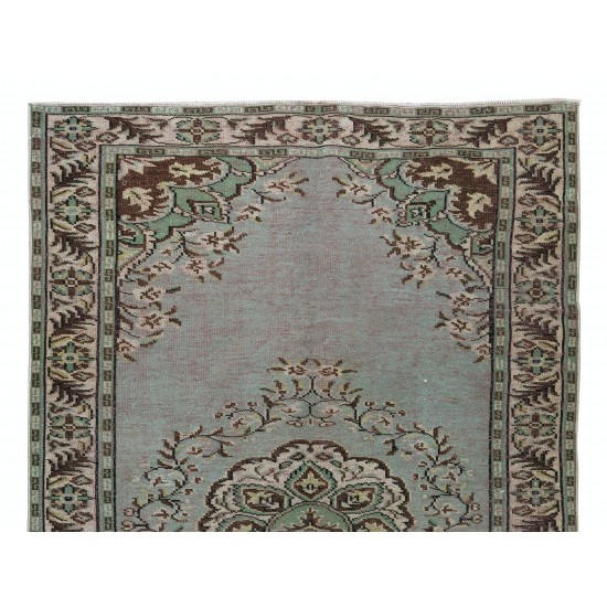 Living Room Decor Rug, Authentic Light Green Over-Dyed Turkish Hand Knotted Carpet