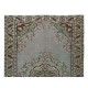 Old Handmade Turkish Wool Area Rug in Mint Green, Beige, Brown and Mauve