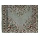 Old Handmade Turkish Wool Area Rug in Mint Green, Beige, Brown and Mauve