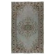 Old Handmade Turkish Wool Area Rug in Mint Green, Beige, Brown and Mauve