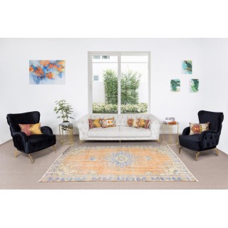 Hand Knotted Vintage Turkish Oushak Rug with Medallion Design