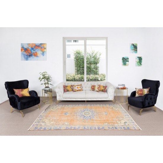 Hand Knotted Vintage Turkish Oushak Rug with Medallion Design Hand Knotted Vintage Turkish Oushak Rug with Medallion Design