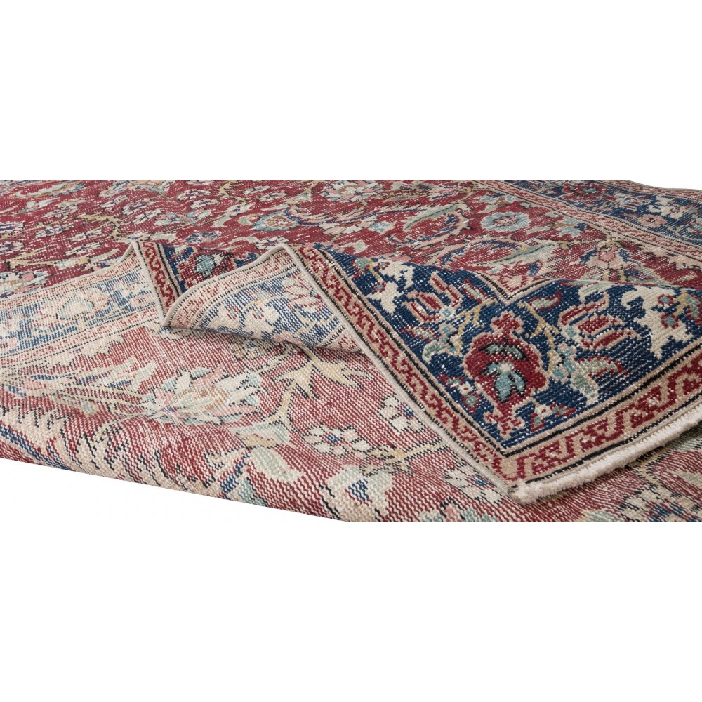 Flower Pattern Vintage Hand Knotted Anatolian Wool Area Rug for Office & Home Decor