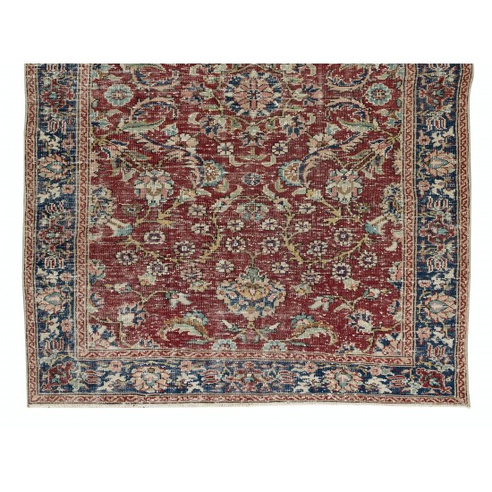 Flower Pattern Vintage Hand Knotted Anatolian Wool Area Rug for Office & Home Decor