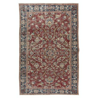 Flower Pattern Vintage Hand Knotted Anatolian Wool Area Rug for Office & Home Decor