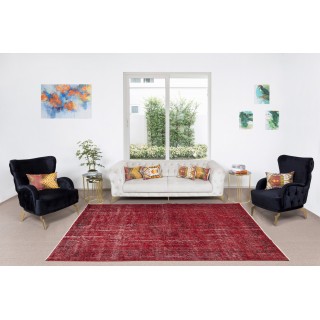 Burgundy Red Over-Dyed Rug for Modern Interiors, Vintage Hand Knotted Turkish Carpet Burgundy Red Over-Dyed Rug for Modern Interiors, Vintage Hand Knotted Turkish Carpet
