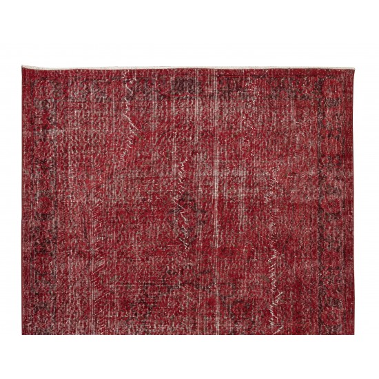 Burgundy Red Over-Dyed Rug for Modern Interiors, Vintage Hand Knotted Turkish Carpet