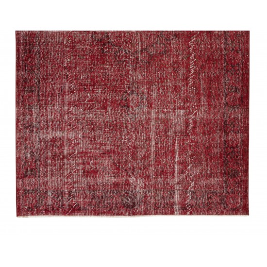 Burgundy Red Over-Dyed Rug for Modern Interiors, Vintage Hand Knotted Turkish Carpet