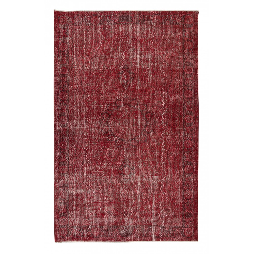 Burgundy Red Over-Dyed Rug for Modern Interiors, Vintage Hand Knotted Turkish Carpet