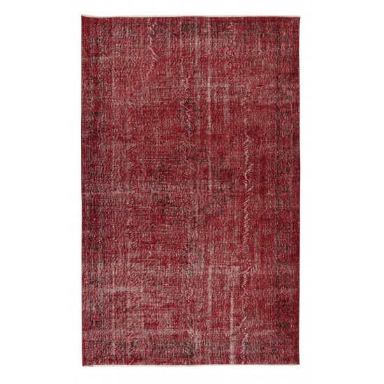 Burgundy Red Over-Dyed Rug for Modern Interiors, Vintage Hand Knotted Turkish Carpet