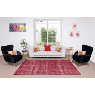 Burgundy Red Over-Dyed Rug for Modern Interiors, Vintage Hand Knotted Turkish Carpet Burgundy Red Over-Dyed Rug for Modern Interiors, Vintage Hand Knotted Turkish Carpet