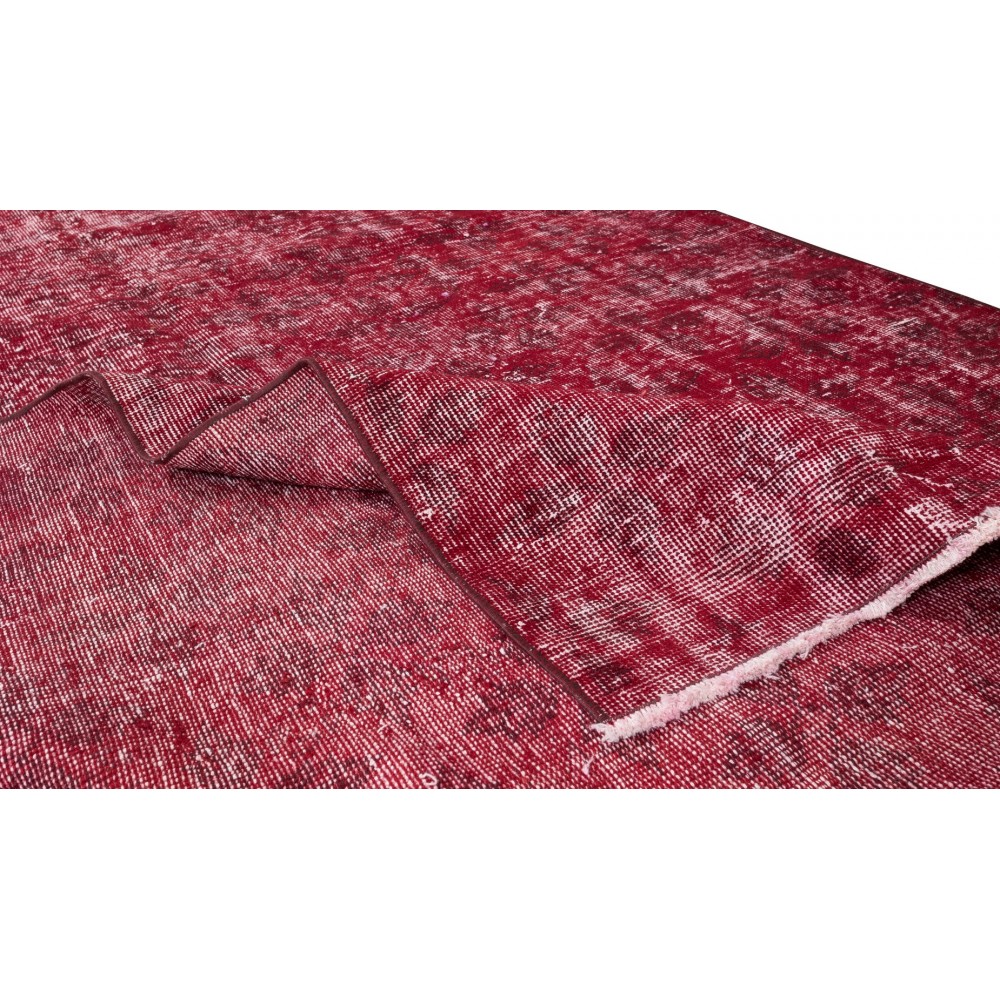 Burgundy Red Over-Dyed Rug for Modern Interiors, Vintage Hand Knotted Turkish Carpet