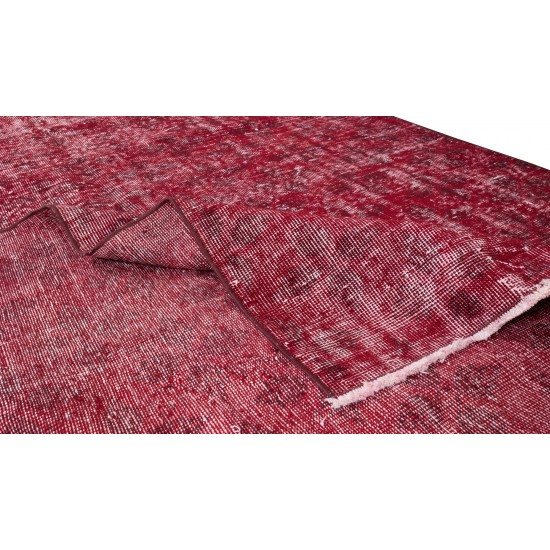 Burgundy Red Over-Dyed Rug for Modern Interiors, Vintage Hand Knotted Turkish Carpet