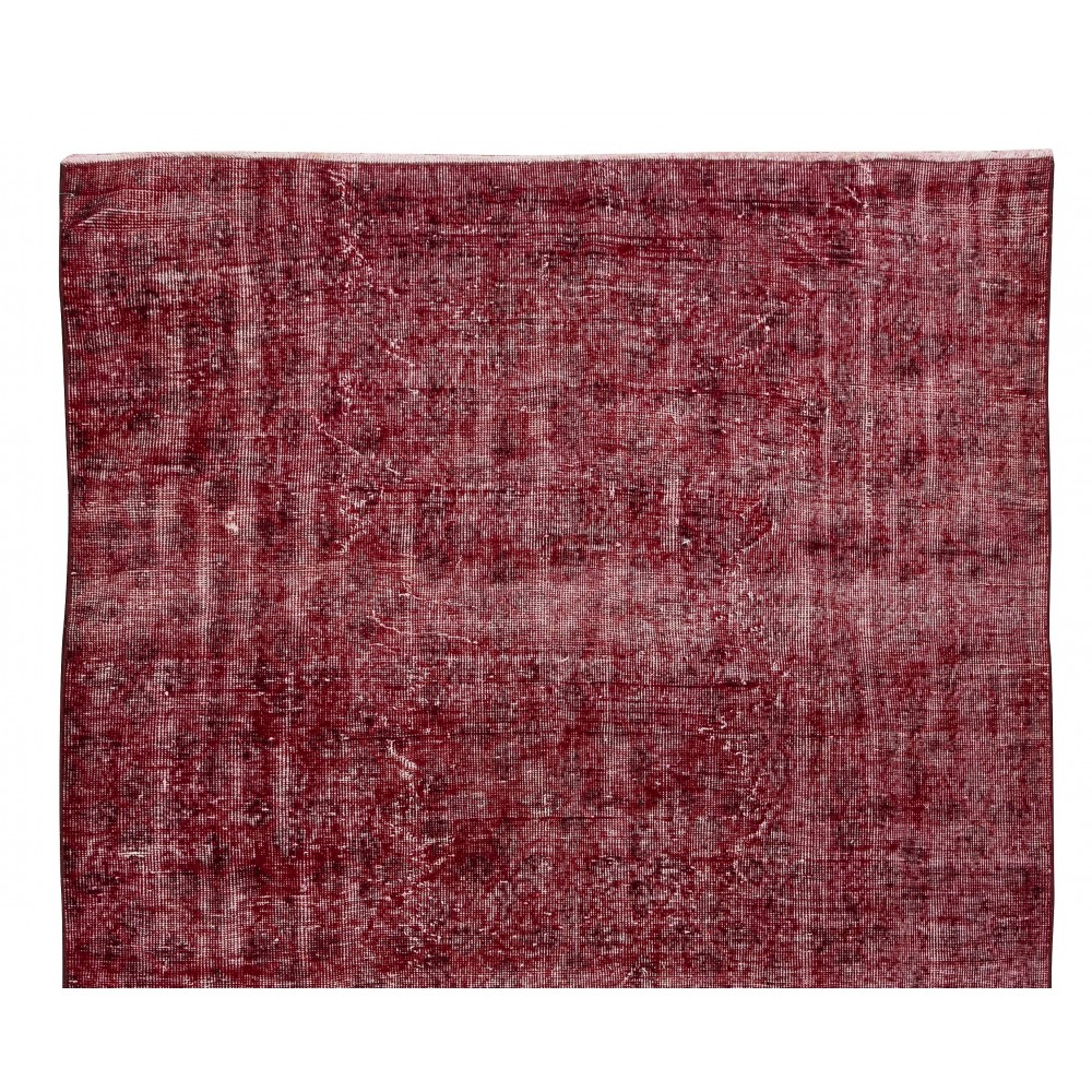Burgundy Red Over-Dyed Rug for Modern Interiors, Vintage Hand Knotted Turkish Carpet
