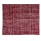 Burgundy Red Over-Dyed Rug for Modern Interiors, Vintage Hand Knotted Turkish Carpet