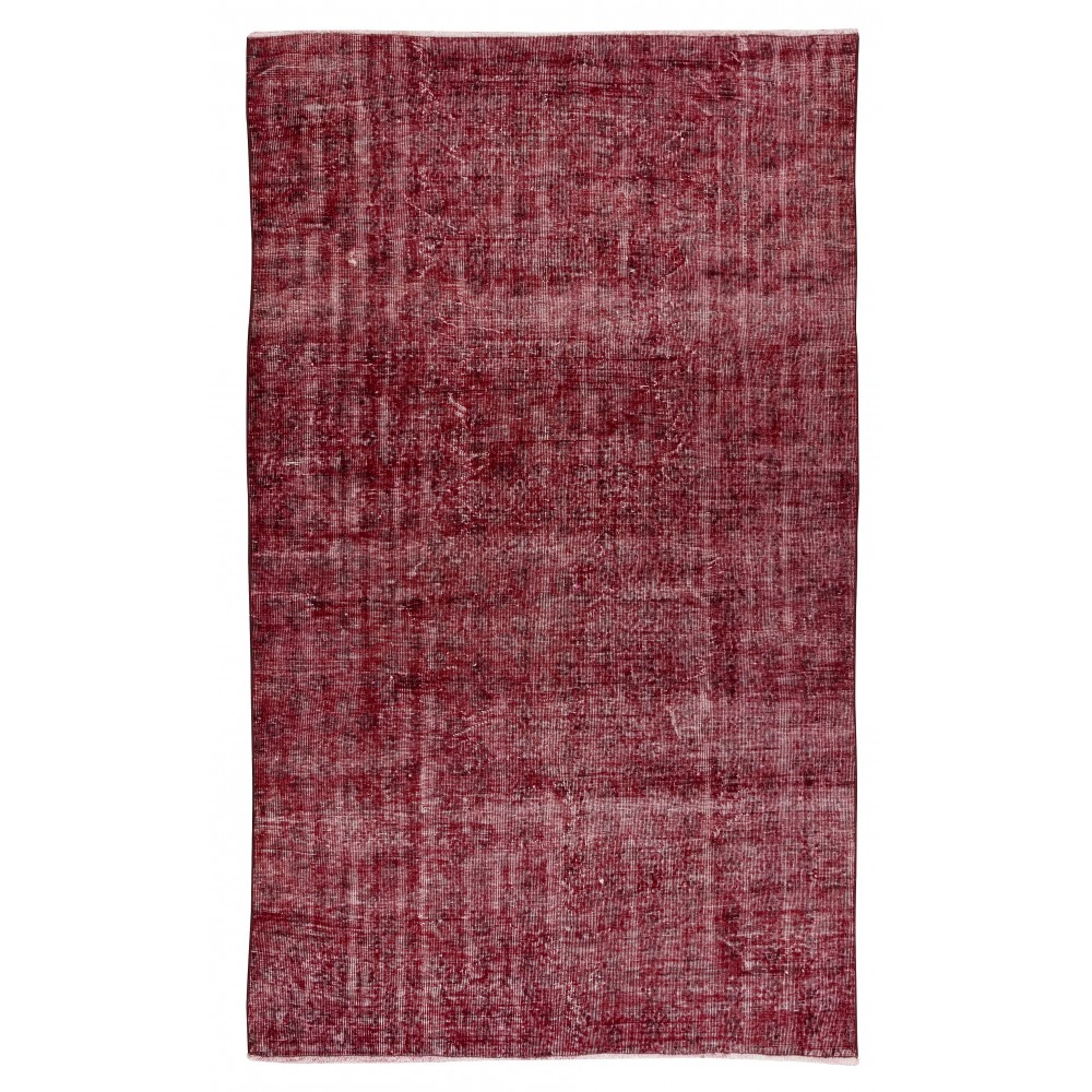 Burgundy Red Over-Dyed Rug for Modern Interiors, Vintage Hand Knotted Turkish Carpet