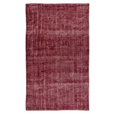 Burgundy Red Over-Dyed Rug for Modern Interiors, Vintage Hand Knotted Turkish Carpet