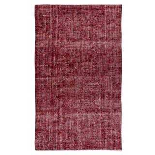 Burgundy Red Over-Dyed Rug for Modern Interiors, Vintage Hand Knotted Turkish Carpet