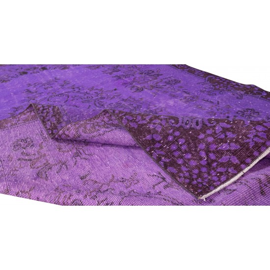 Contemporary Handmade Turkish Vintage Rug Over-Dyed in Purple Color