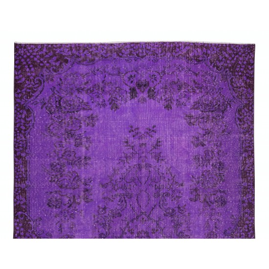 Contemporary Handmade Turkish Vintage Rug Over-Dyed in Purple Color Contemporary Handmade Turkish Vintage Rug Over-Dyed in Purple Color