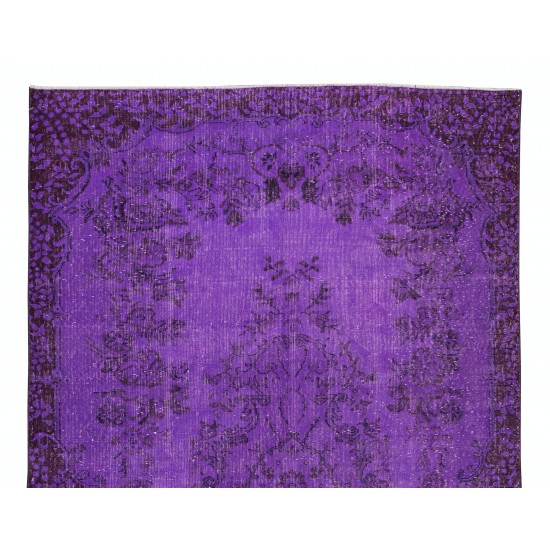 Contemporary Handmade Turkish Vintage Rug Over-Dyed in Purple Color