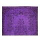 Contemporary Handmade Turkish Vintage Rug Over-Dyed in Purple Color