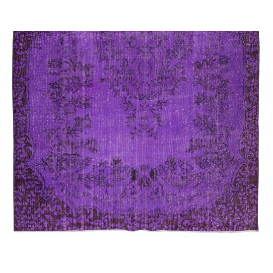 Contemporary Handmade Turkish Vintage Rug Over-Dyed in Purple Color