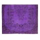 Contemporary Handmade Turkish Vintage Rug Over-Dyed in Purple Color