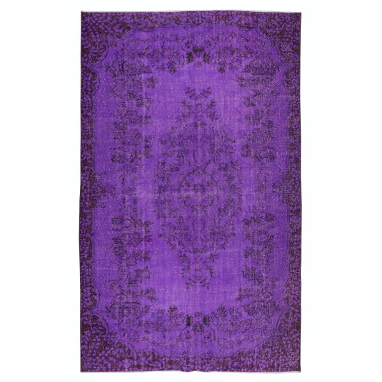 Contemporary Handmade Turkish Vintage Rug Over-Dyed in Purple Color