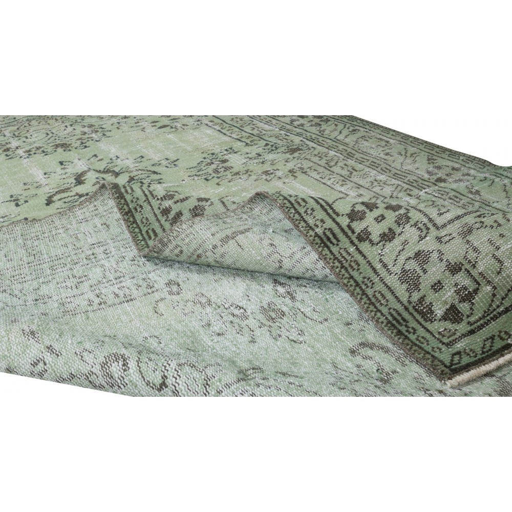 Living Room Decor Rug, Authentic Light Green Over-Dyed Turkish Hand Knotted Carpet