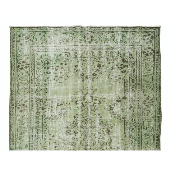 Living Room Decor Rug, Authentic Light Green Over-Dyed Turkish Hand Knotted Carpet