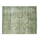 Living Room Decor Rug, Authentic Light Green Over-Dyed Turkish Hand Knotted Carpet