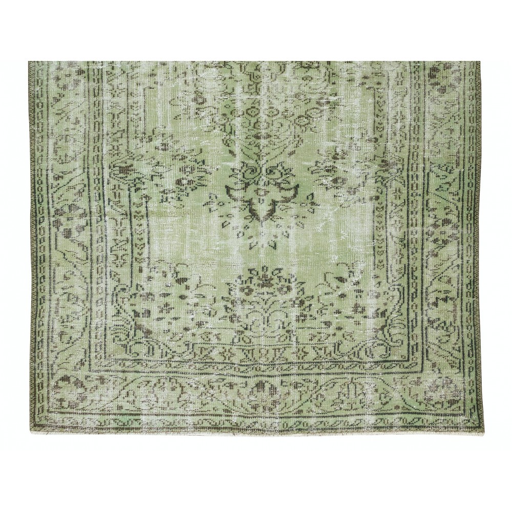 Living Room Decor Rug, Authentic Light Green Over-Dyed Turkish Hand Knotted Carpet
