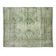 Living Room Decor Rug, Authentic Light Green Over-Dyed Turkish Hand Knotted Carpet