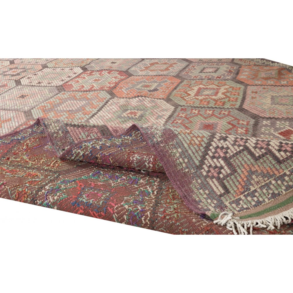 Vintage Turkish Jijim Kilim Rug, One of a Kind Hand-Woven Jajim Carpet Made of Wool