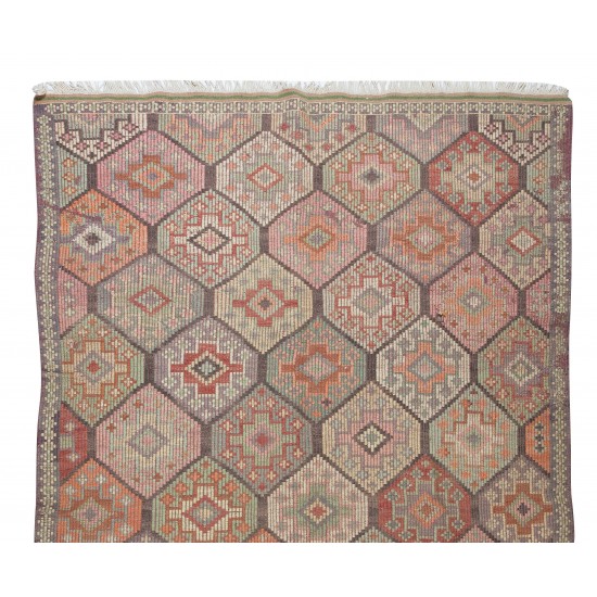 Vintage Turkish Jijim Kilim Rug, One of a Kind Hand-Woven Jajim Carpet Made of Wool