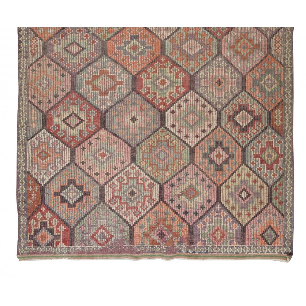 Vintage Turkish Jijim Kilim Rug, One of a Kind Hand-Woven Jajim Carpet Made of Wool
