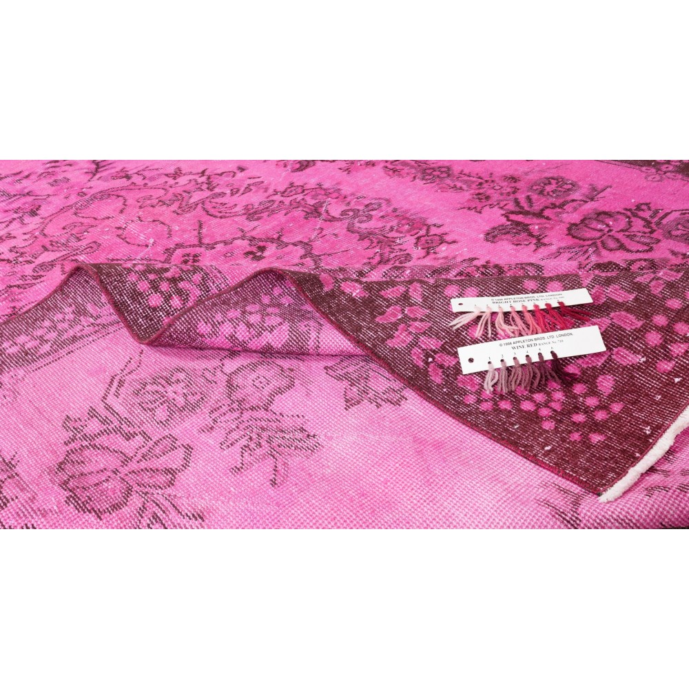 Modern Hand-Made Turkish Vintage Rug Over-Dyed in Pink with Floral Medallion Design