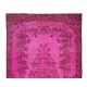 Modern Hand-Made Turkish Vintage Rug Over-Dyed in Pink with Floral Medallion Design