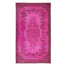 Modern Hand-Made Turkish Vintage Rug Over-Dyed in Pink with Floral Medallion Design