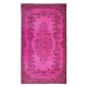 Modern Hand-Made Turkish Vintage Rug Over-Dyed in Pink with Floral Medallion Design