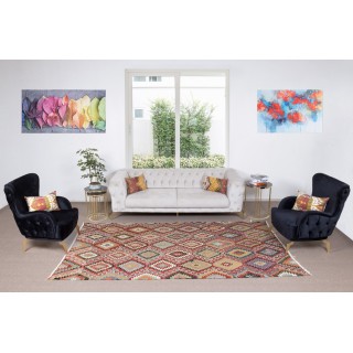 Multicolored Handmade Turkish Wool Kilim, One of a Kind Flat-Weave Rug, Floor Covering