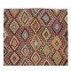 Multicolored Handmade Turkish Wool Kilim, One of a Kind Flat-Weave Rug, Floor Covering